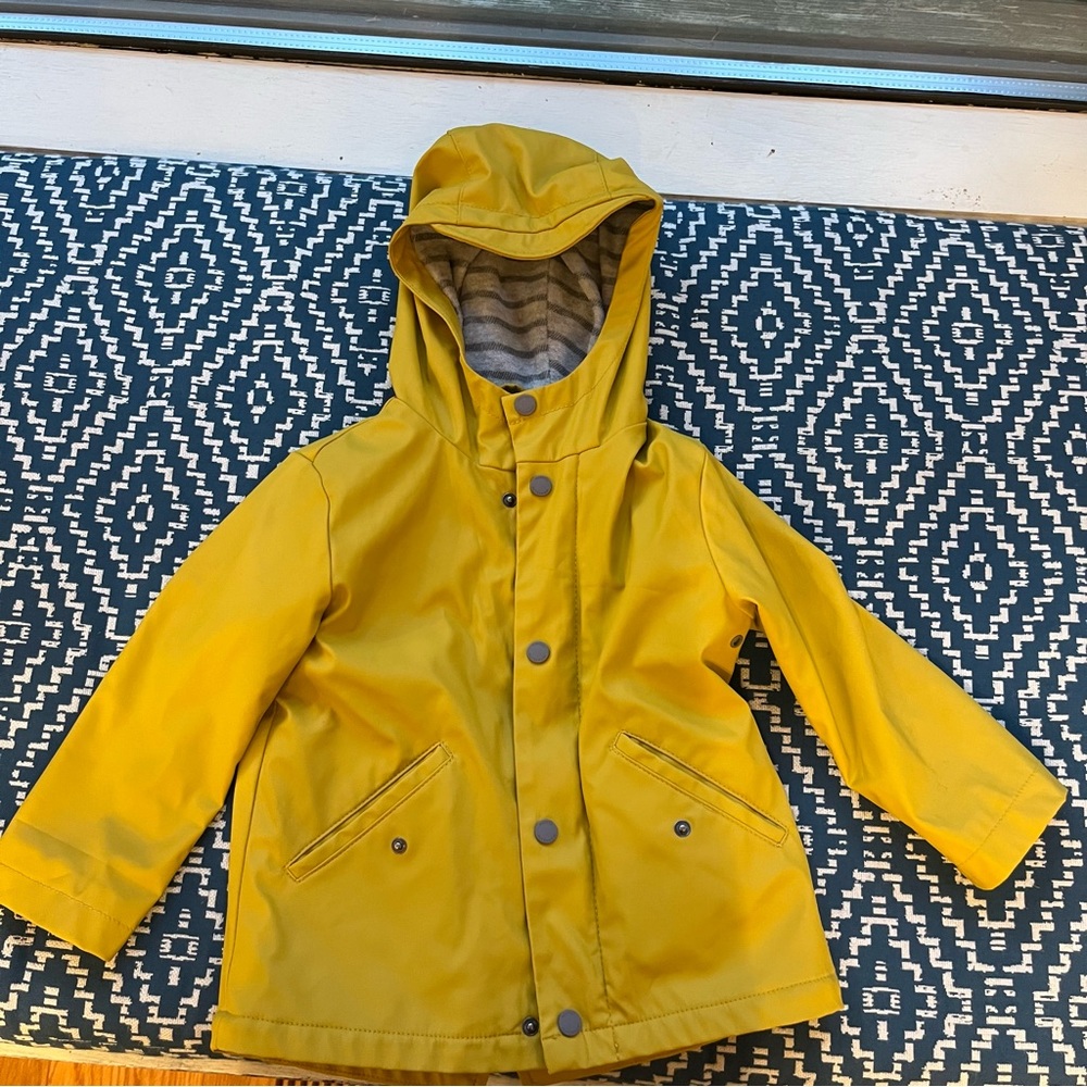 Zara Baby yellow rain jacket with striped terry lining l, size 2-3y 98cm